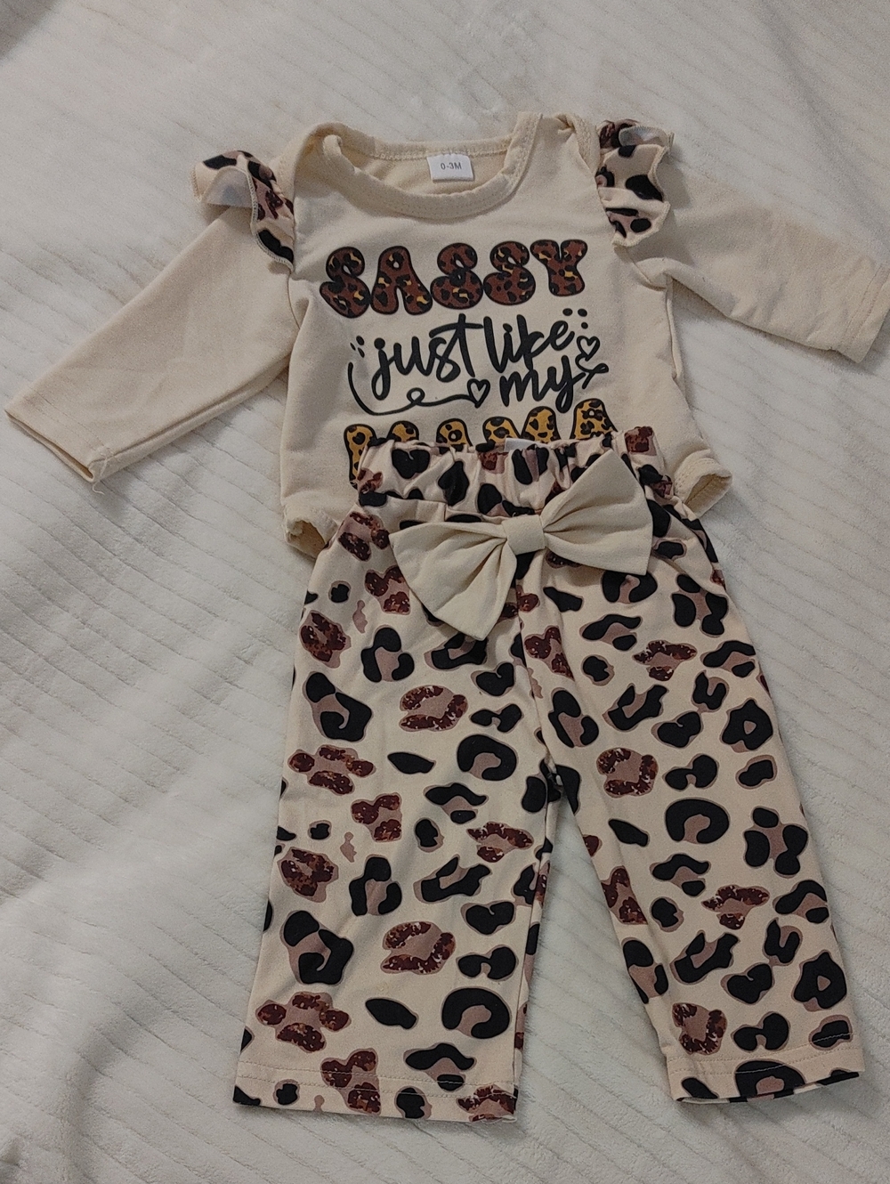 Sassy Leopard Print Two-Piece Outfit - Cream & Brown